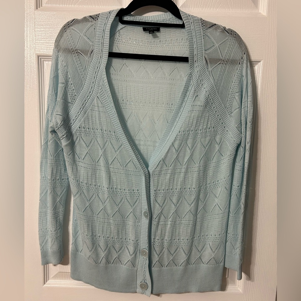 Talbots Lace Pointelle Light Blue Cardigan